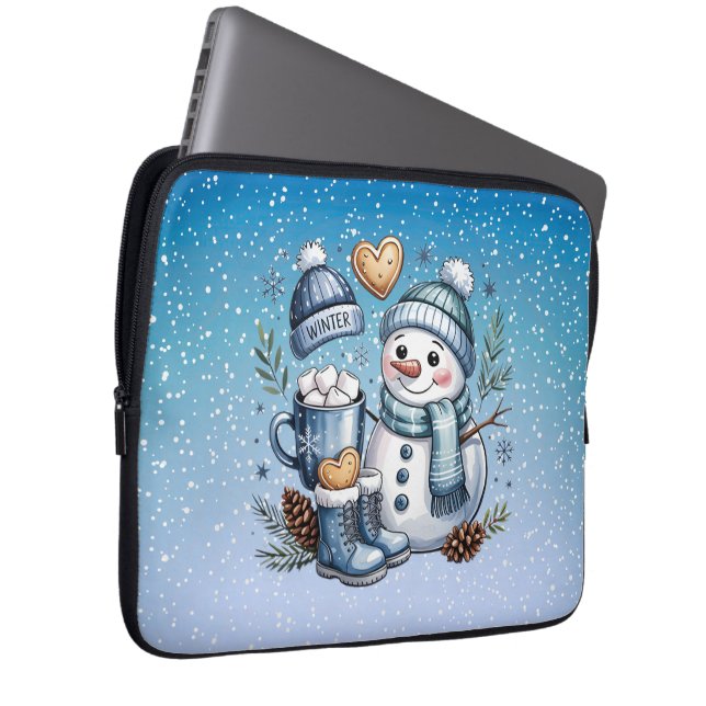 Winter Cozy Snowman Laptop Sleeve (Front Right)