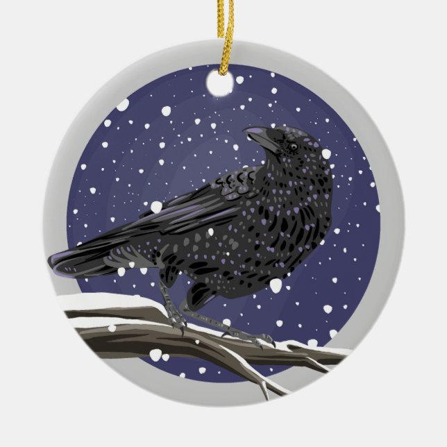Winter Crow Ceramic Ornament (Front)