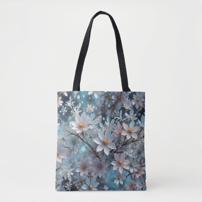 Winter Crystal Frost Sakura Blossom Tote  Bag (Front)