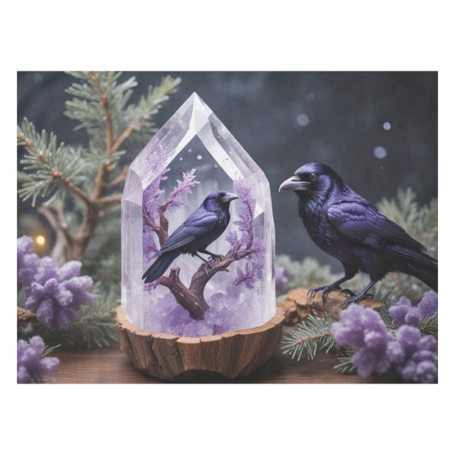 Winter Crystal Snowing Blackbirds Ravens  Tablecloth (Front (Horizontal))