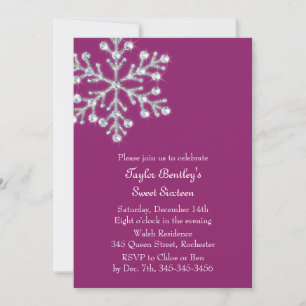 Winter Crystal Sweet 16th Birthday Invite magenta