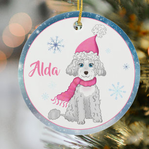 Winter Cute Poodle Personalized Christmas Ornament