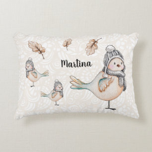 Winter Cute Sparrow Illustration Accent Pillow