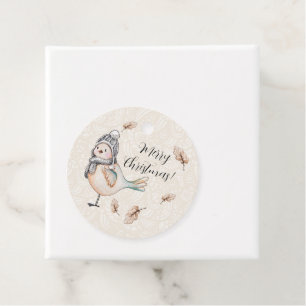 Winter Cute Sparrow Illustration Favour Tags