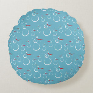 Winter Cyan Cute Snowman Family Pattern Round Pillow