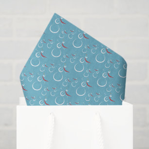 Winter Cyan Cute Snowman Family Pattern Tissue Paper