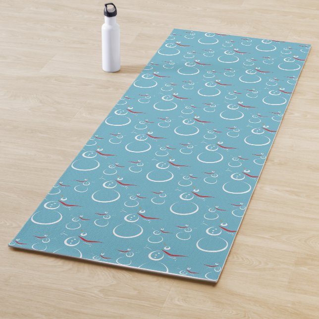 Winter Cyan Cute Snowman Family Pattern Yoga Mat (In Situ)