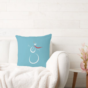 Winter Cyan Cute Snowman Throw Pillow