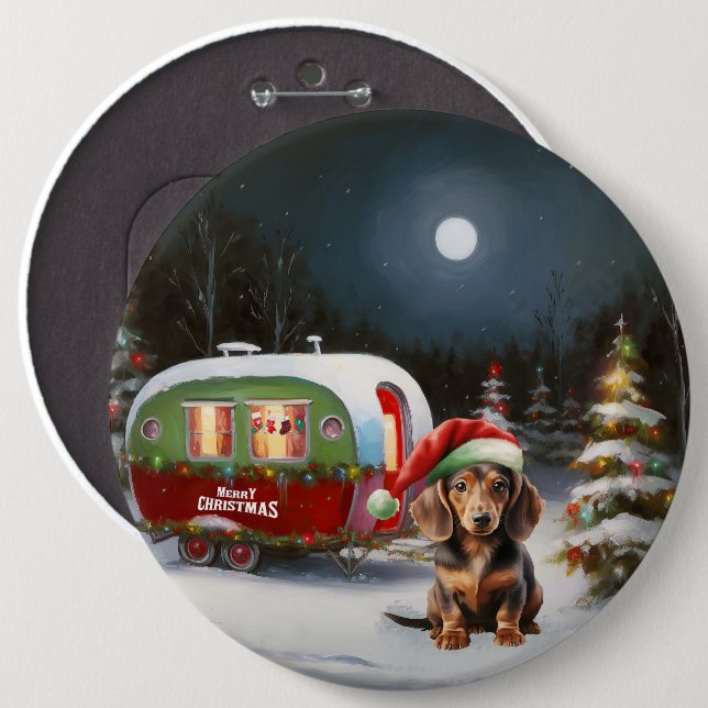 Winter Dachshund Caravan Christmas Adventure  6 Inch Round Button (Front & Back)