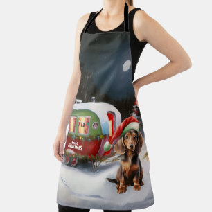 Winter Dachshund Caravan Christmas Adventure Apron
