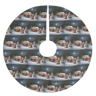 Winter Dachshund Caravan Christmas Adventure  Brushed Polyester Tree Skirt