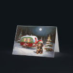 Winter Dachshund Caravan Christmas Adventure  Card<br><div class="desc">Embrace the magic of a snowy winter night as a caravan glides gracefully through the moonlit landscape. The serene beauty of the glistening snow and the enchanting glow of the moon create a captivating scene,  promising an unforgettable Christmas adventure filled with warmth,  joy,  and cherished memories.</div>