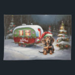 Winter Dachshund Caravan Christmas Adventure  Kitchen Towel<br><div class="desc">Embrace the magic of a snowy winter night as a caravan glides gracefully through the moonlit landscape. The serene beauty of the glistening snow and the enchanting glow of the moon create a captivating scene,  promising an unforgettable Christmas adventure filled with warmth,  joy,  and cherished memories.</div>