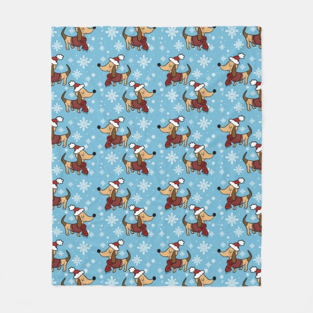 Winter Dachshund Dog Fleece Blanket (Front)