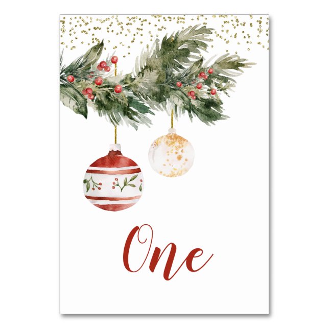 Winter Deck the Halls Bridal Shower Table Number (Front)