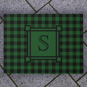 Winter Decor Green Buffalo Plaid Custom Monogram Doormat
