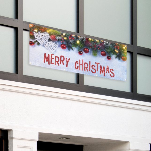 Winter Decor Ornaments Merry Christmas Outdoor Banner (Outside Building)