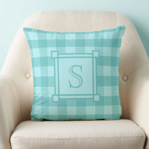 Winter Decor Teal Buffalo Plaid Custom Monogram Throw Pillow