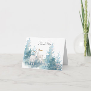 Winter Deer and Foliage Watercolor Thank You Card
