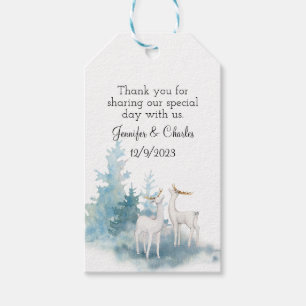 Winter Deer and Foliage Watercolor Wedding Gift Tags
