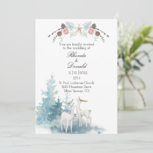 Winter Deer and Foliage Watercolor Wedding Invitation