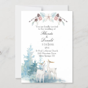 Winter Deer and Foliage Watercolor Wedding Magnetic Invitation
