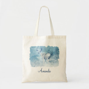 Winter Deer and Pine Trees Custom Tote Bag