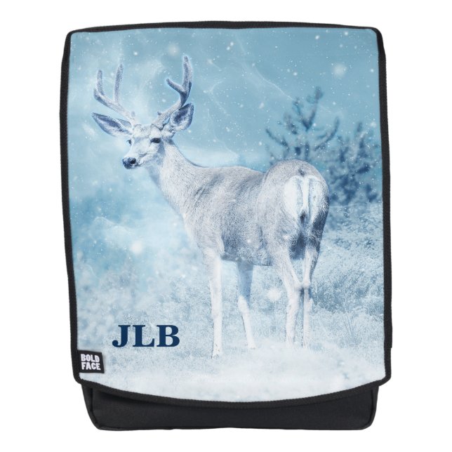 Winter Deer and Pine Trees Monogram Backpack (Front)