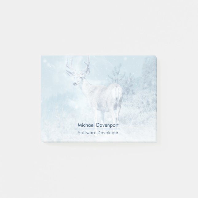 Winter Deer and Pine Trees Personalized Post-it Notes (Front)