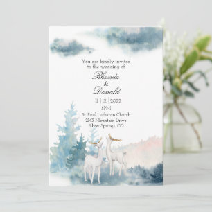 Winter Deer and Trees Watercolor Wedding Invitation