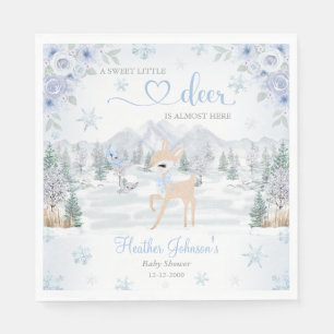 Winter Deer Blue Snowflake Baby Shower Napkin
