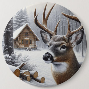 Winter deer/Buck art 6 Inch Round Button