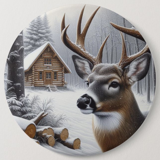 Winter deer/Buck art 6 Inch Round Button (Front)