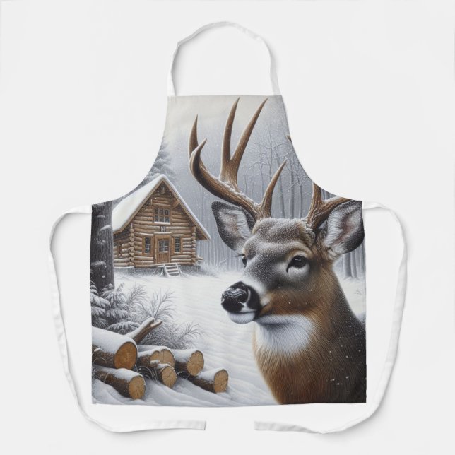 Winter deer/Buck art Apron (Front)