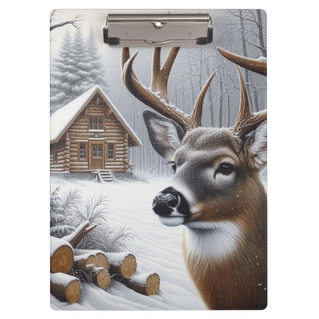 Winter deer/Buck art Clipboard (Front)