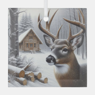 Winter deer/Buck art Glass Ornament