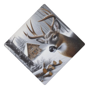 Winter deer/Buck art Graduation Cap Topper