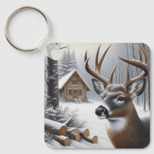 Winter deer/Buck art Keychain