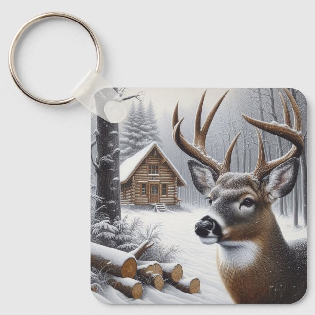 Winter deer/Buck art Keychain (Front)