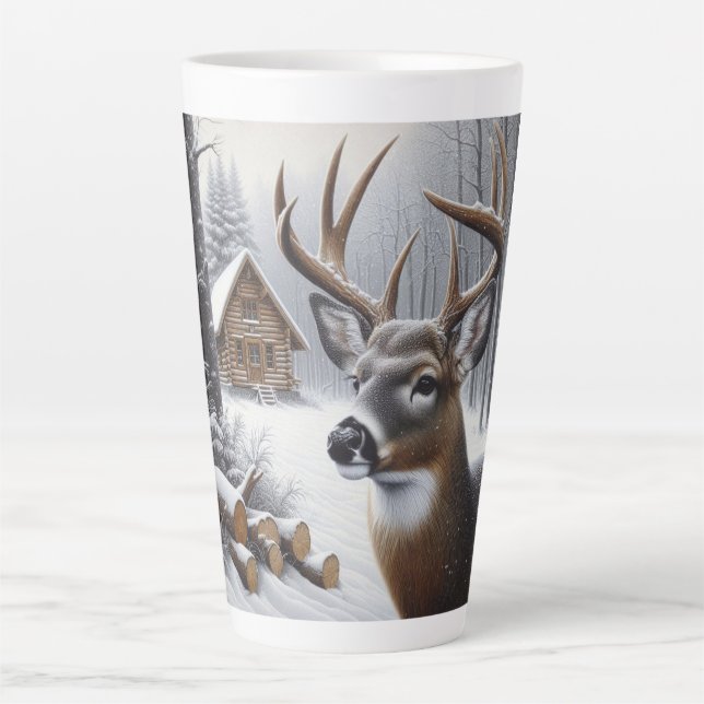 Winter deer/Buck art Latte Mug (Front)