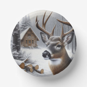 Winter deer/Buck art Paper Plate
