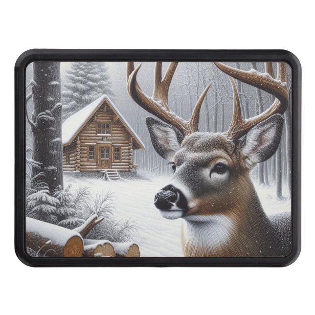 Winter deer/Buck art Trailer Hitch Cover (Front)