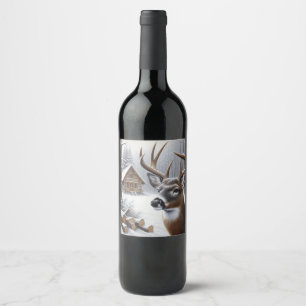 Winter deer/Buck art Wine Label