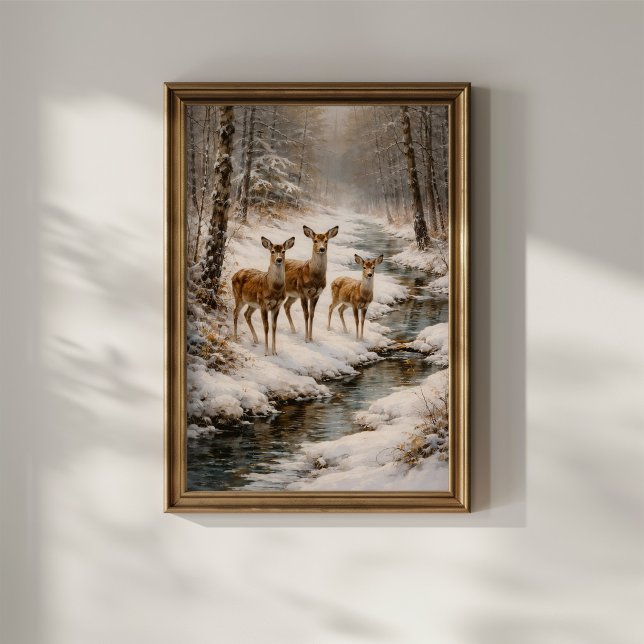 Winter Deer by Forest Stream Poster (Creator Uploaded)