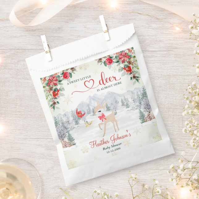 Winter Deer Christmas Snowflake Baby Shower  Favour Bag (Clipped)