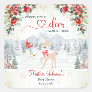 Winter Deer Christmas Snowflake Baby Shower Square Sticker