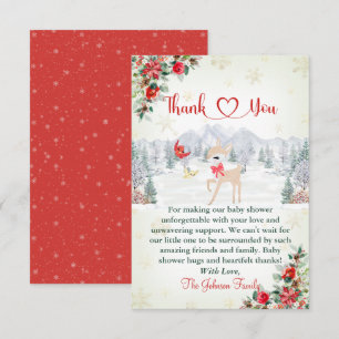 Winter Deer Christmas Snowflake Baby Shower Thank You Card