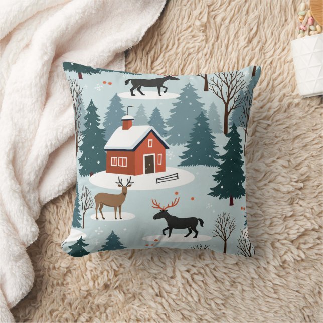 Winter Deer Dream Throw Pillow (Blanket)