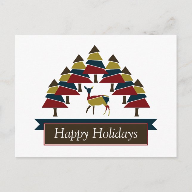 Winter Deer Forest Joyeuses vacances Carte postale (Devant)