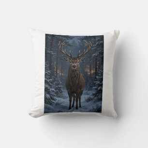Winter Deer Forest Throw Pillow